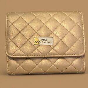 Via Piaggi Gold Quilted Wallet with ID Window & Card Slots